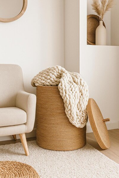 ModaCardin Hasır, Jüt Sepet, Banyo Sepeti, Havlu Sepeti, Kirli Sepeti, Oyuncak Sepeti, Düzenleyici, 40x35