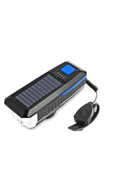 Stone Lampă frontală LED cu energie solară pentru bicicletă/trotinetă și claxon, LY-17-Albastru