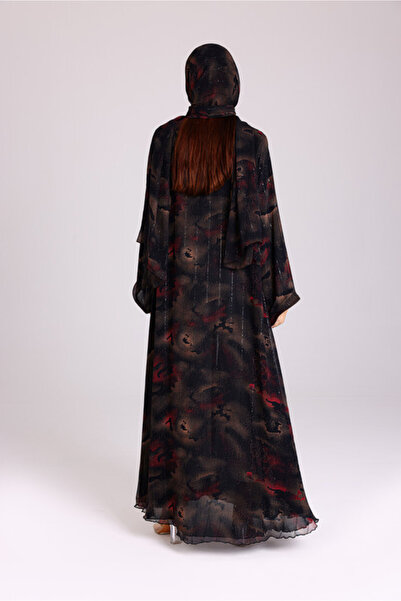 IKKXA Modern Shadow Prints Elegant Brown Abaya