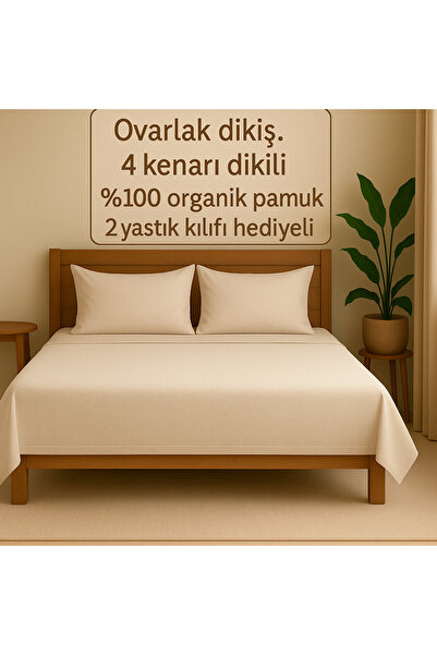 Loova Lastiksiz çarşaf çift kişilik %100 pamuk 4 köşe ovarlak dikiş 2 yastık ...