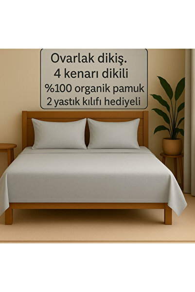 Loova Lastiksiz çarşaf çift kişilik %100 pamuk 4 köşe ovarlak dikiş 2 yastık ...