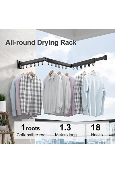 Fipka رف تجفيف الملابس، رف تجفيف الغسيل المثبت على الحائط، رف تعليق الملابس الموفر للمساحة، قابل للطي، قابل للسحب