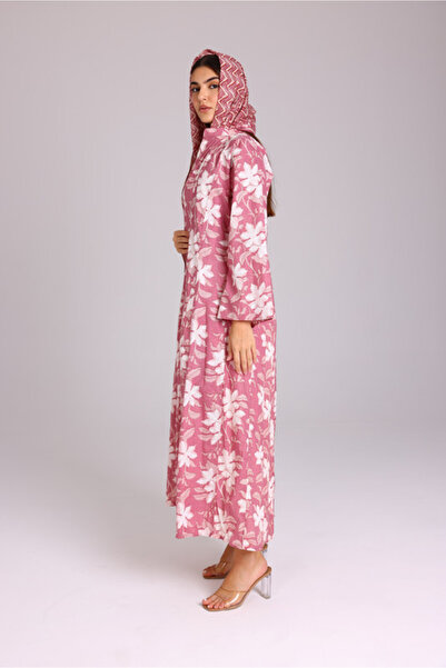 IKKXA Beautiful Autumn Leaves Prints Design Abaya Pink
