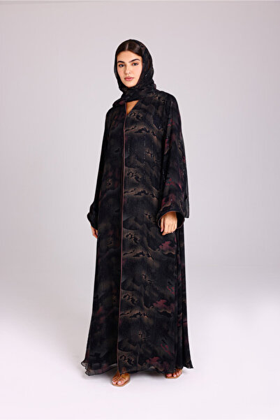 IKKXA Modern Shadow Prints Elegant Brown Abaya