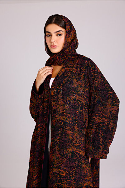 IKKXA Modern Blotch Prints Maxi Orange Abaya