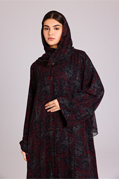 IKKXA Modern Blotch Prints Maxi Grey Abaya