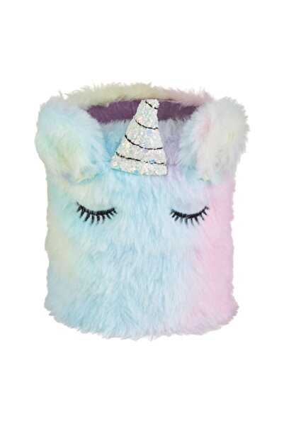 SHOPIENS Unicorn Pen Holder, Faux Fur, 3D Embroidery, Multicolor, 8.5x12.5 cm