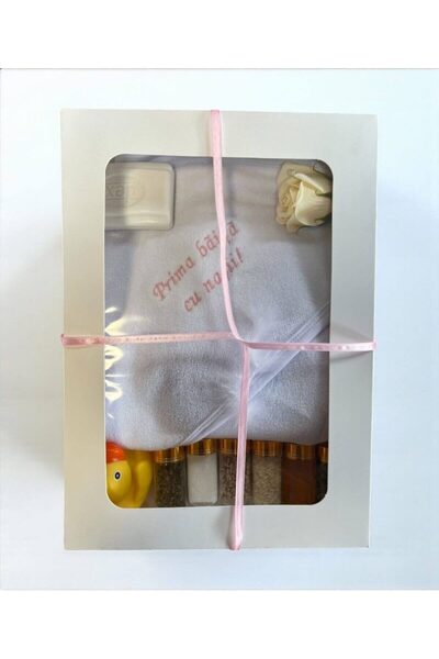 Botez Prosop cu capison alb – roz “Prima baita cu nasii”, cu sticlute miroden...