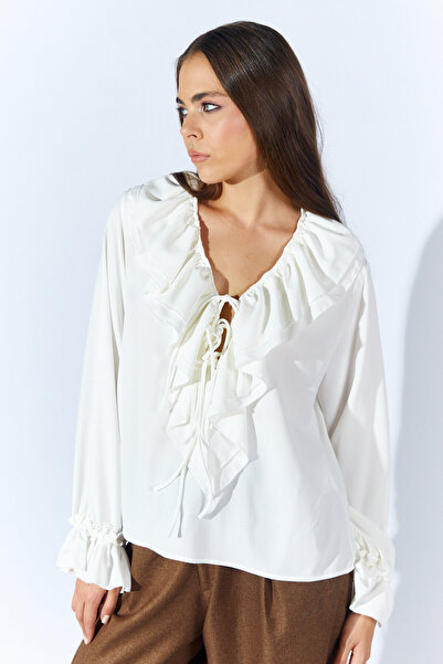 Manche Μπλούζα από σιφόν με λεπτομέρεια με κορδόνια - Εκρού |   MKW179839-01