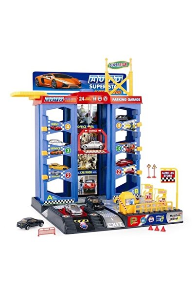 ANTBRO Multi-storey car park playset with gas station and 3 6 cm metal cars