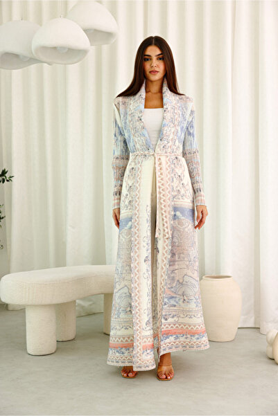 IKKXA Belted Open Colorful Printed Freesize Abaya