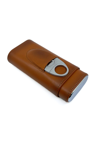 FireBird Deri Puro Kılıfı/Seyahat Humidoru ve Puro Kesici Set - Kahverengi