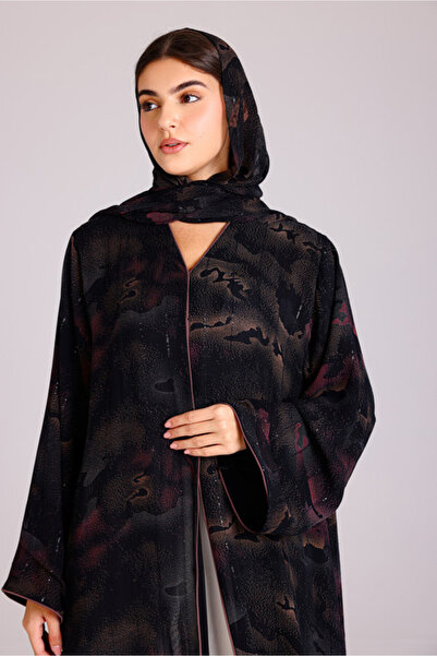IKKXA Modern Shadow Prints Elegant Brown Abaya