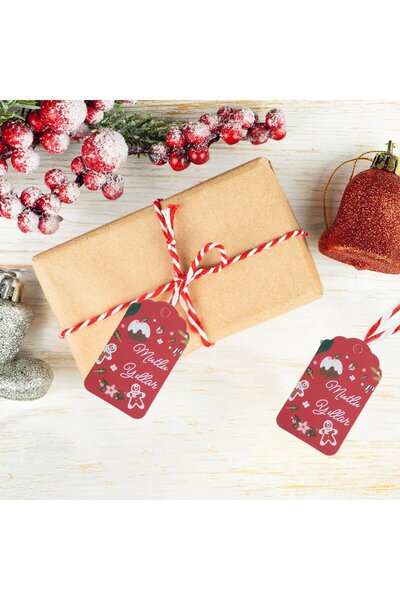 roco paper Yılbaşı Mutlu Yıllar Yazılı Hediye Etiketi, Yeniyıl Paketleme Kartı, 50 Adet-4,5x7.5Cm, Kırmızı