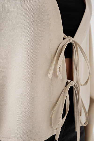 Bigdart Λινό κιμονό με δέσιμο μπροστά 960 - Εκρού