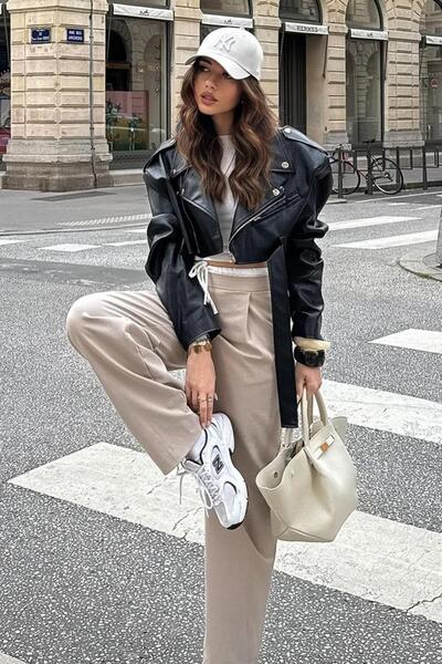 Madmext Bej Çift Bel Bantlı Wide Leg Kadın Pantolon MG2551