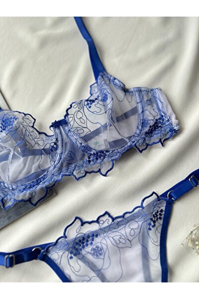 BLUE AVCI LINGERIE MEAN GIRL LINGERIE Set de sutien din tul cu sârmă, albastru de noapte