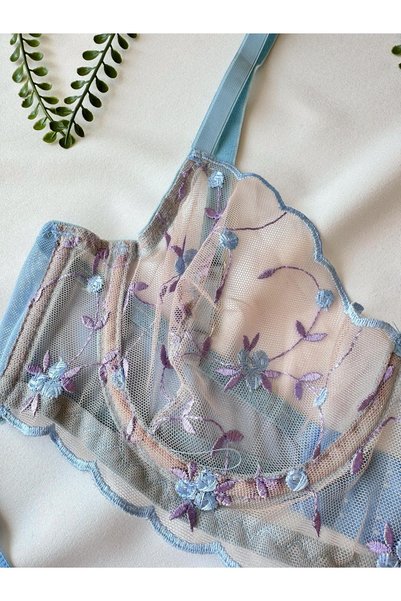 BLUE AVCI LINGERIE Mean Girl Lingerie Printed Tulle Transparent Underwire Lingerie Set