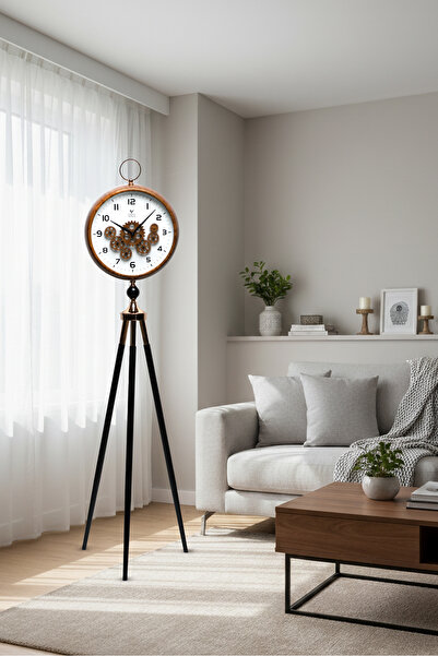 VOGUE VENUE Premium Vintage Tripod Foot Clock Adjustable Wooden Stand Antique Style Decorative Standing Clock