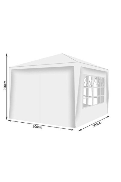 Selgot Garden Pavilion, 3x3m, 4 Side Walls with Windows, White