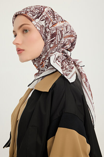 Schaless Πόλη των ηχών - Καφέ - Φουλάρι βισκόζης με σχέδιο Vierra - 90x90 εκ.