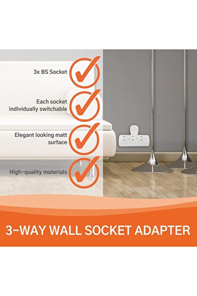 Kistenmacher EGK603B محول مقبس حائط ثلاثي الاتجاهات BS، أبيض