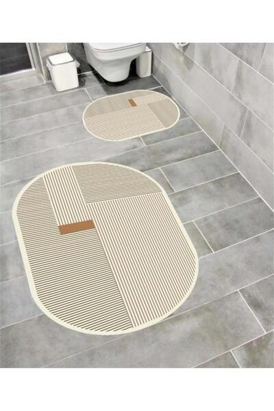 Home طقم سجادة حمام مكون من قطعتين مع قاعدة ماصة للماء ومضادة للانزلاق، ملابس حمام مبطنة بالإسفنج ذات ملمس ناعم وديكور أنيق