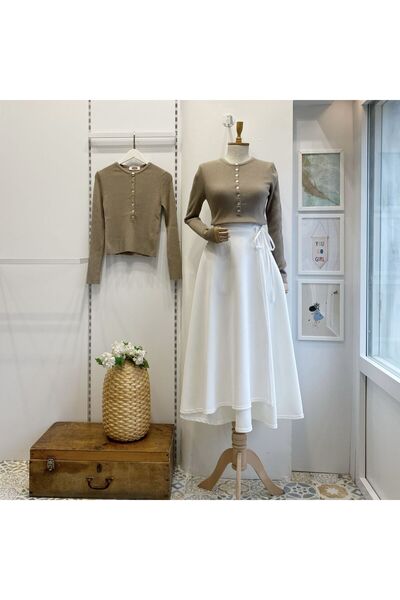 Faya Boutique Anvelop Model Beyaz Scuba Etek