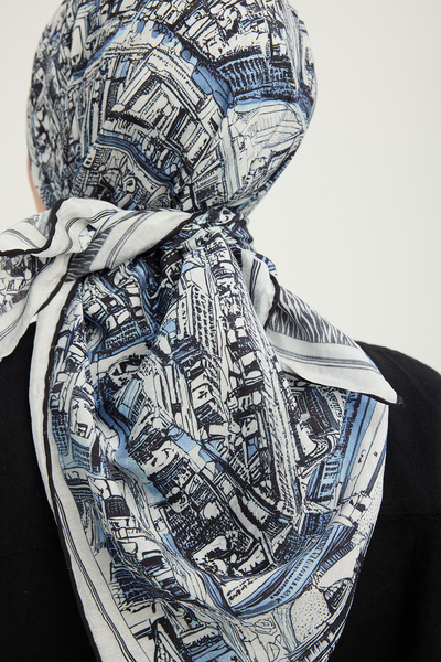 Schaless Місто відлунь - Indigo - Шарф з віскози з візерунком Vierra - 90x90 см
