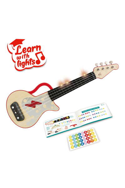 Hape Jucarie din lemn - Instrument Ukulele (chitara) rosu - invata sa canti c...