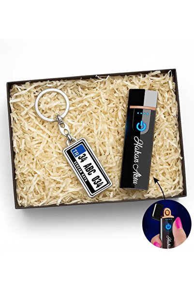 Bk Gift Kişiye Özel Çift Taraf Baskılı Plaka Anahtarlık & Alevsiz Sarjlı Çakm...