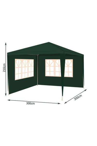 Selgot Garden Pavilion, 3x3x2.5 m, with 2 sidewalls, dark green