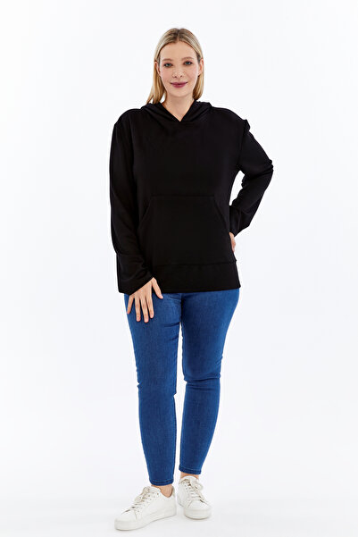 Curvy Trend Plus Size Hooded Pocket Soft Flowy Fabric Sweatshirt