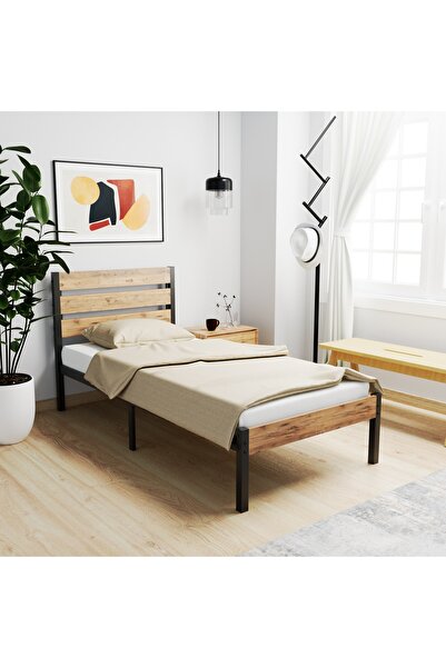 AKSviva Arowana Tek Kişilik Metal Ahşap Karyola