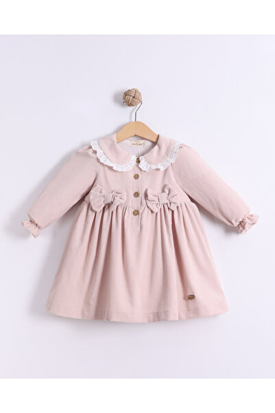 Serkon BABY Baby Velvet Dress with Bow on the Collar and Fisto Detail on the Collar