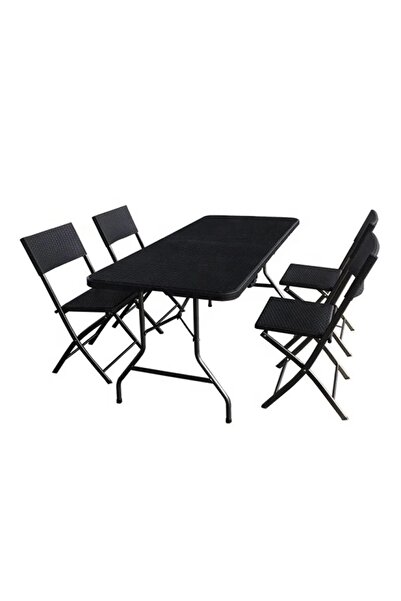 Selgot Folding Garden Table, Dimensions 180x74x74, Black Color with Rattan Look