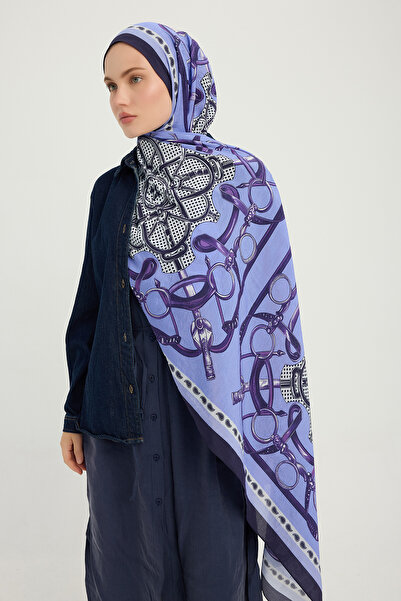 Schaless Εθνόσημο της Σουαρίνης - Μπλε - Σάλι από βισκόζη με σχέδιο Vierra - 70x190 εκ.