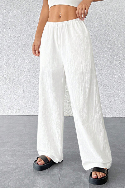 ALFA AKSESUAR 03 Women's White Loose Cut Pocket Wide Leg Drape Pants