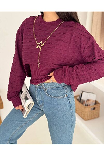 Noa Noa Ruffled Double Set Sweatshirt with Necklace