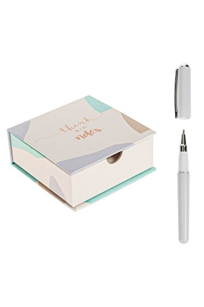 ANTBRO Adhesive Note Cube Antbro® with 250 beige sheets, square, with pen and pastel-colored paper box wit