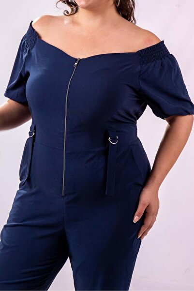 Roxxlen 1111050 Γυναικεία φόρμα μεγάλου μεγέθους με τσέπες με φερμουάρ Ναυτικό μπλε