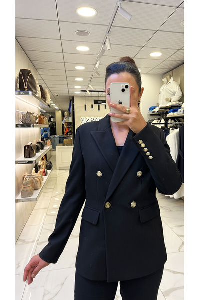 Vosse Ekol Siyah Kruvaze Yaka Kaşe Blazer Ceket