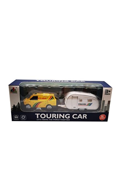 Vision XXI Metal Car with Travel Trailer, 14cm, Yellow/White,