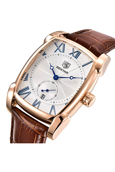 Benyar Ανδρικό ρολόι BY-5114M, quartz PE47, ορθογώνιο καντράν 41,7 mm, δερμάτινο λουράκι, γυαλί Hardlex