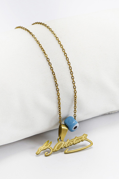 biuti قلادة مجوهرات من الفولاذ المقاوم للصدأ مع سلسلة وكتابة ك.اتاتورك باللون...