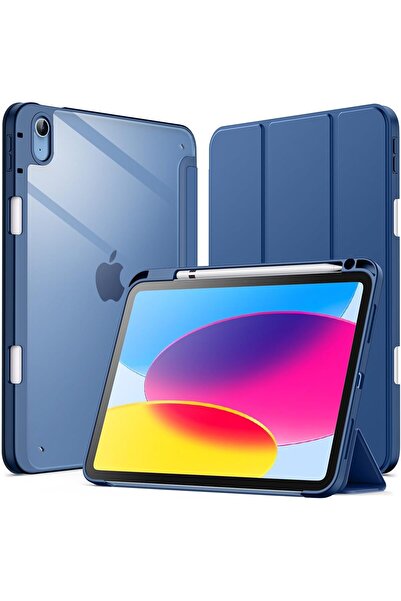 JETech Case for iPad (A16) 11th/10th Gen with Pencil Holder, Clear Back, Auto Wake/Sleep (Navy)