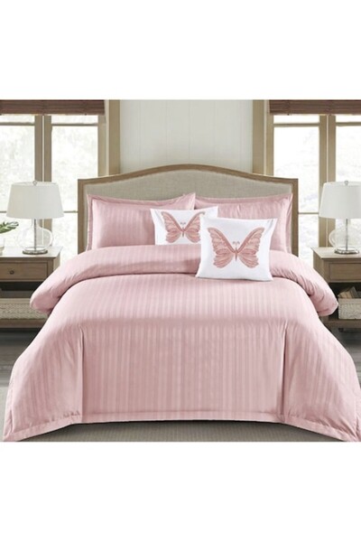 OEM Double Bed Sheet Set, Uni, Finet Damask Type, 1 cm Stripe, 6 Pieces, Fitted Bed Sheet 180x200 cm, Du