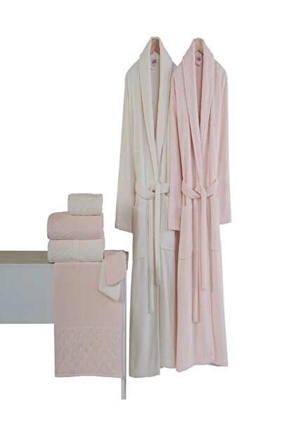 Nurpak Hazal Kısmi Kdf Bornoz Seti 8 Parça (KREM-PUDRA)