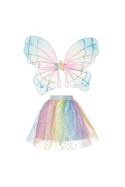 OEM Disguise Set with Rainbow Tutu Skirt Silver Stars & Rainbow Wings Glitter...