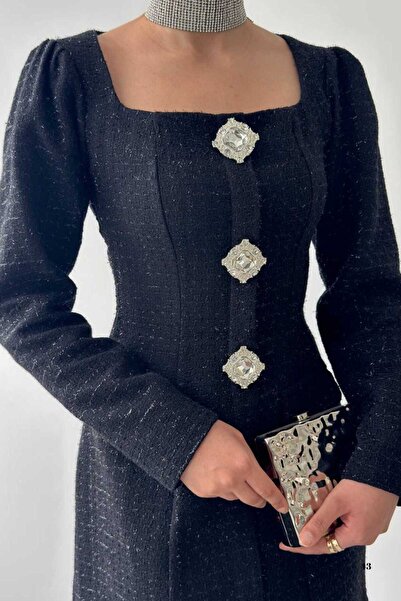 Moda Amore Класическа елегантност: рокля с туидно сако и голям камък на яката 753